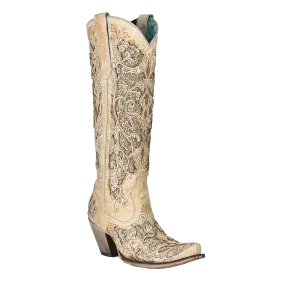 CORRAL A4345 Corral® Ladies Beige Distressed Glitter Inlay Western Boots