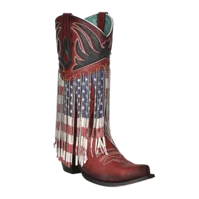Corral Ladies Stars & Stripes Fringe & Steel Chain Western Boots C4015