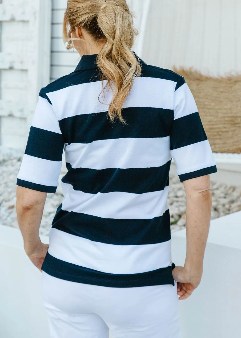 Cotton Pique Striped Classic Polo Navy/White