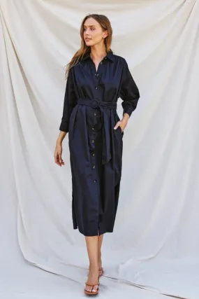 Cotton Poplin Buckled Belt Shirt Dress DARK NAVY