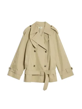 Cotton rich double breasted short trench coat