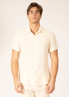 Cotton Texture Button Up Short Sleeve Dress Shirt