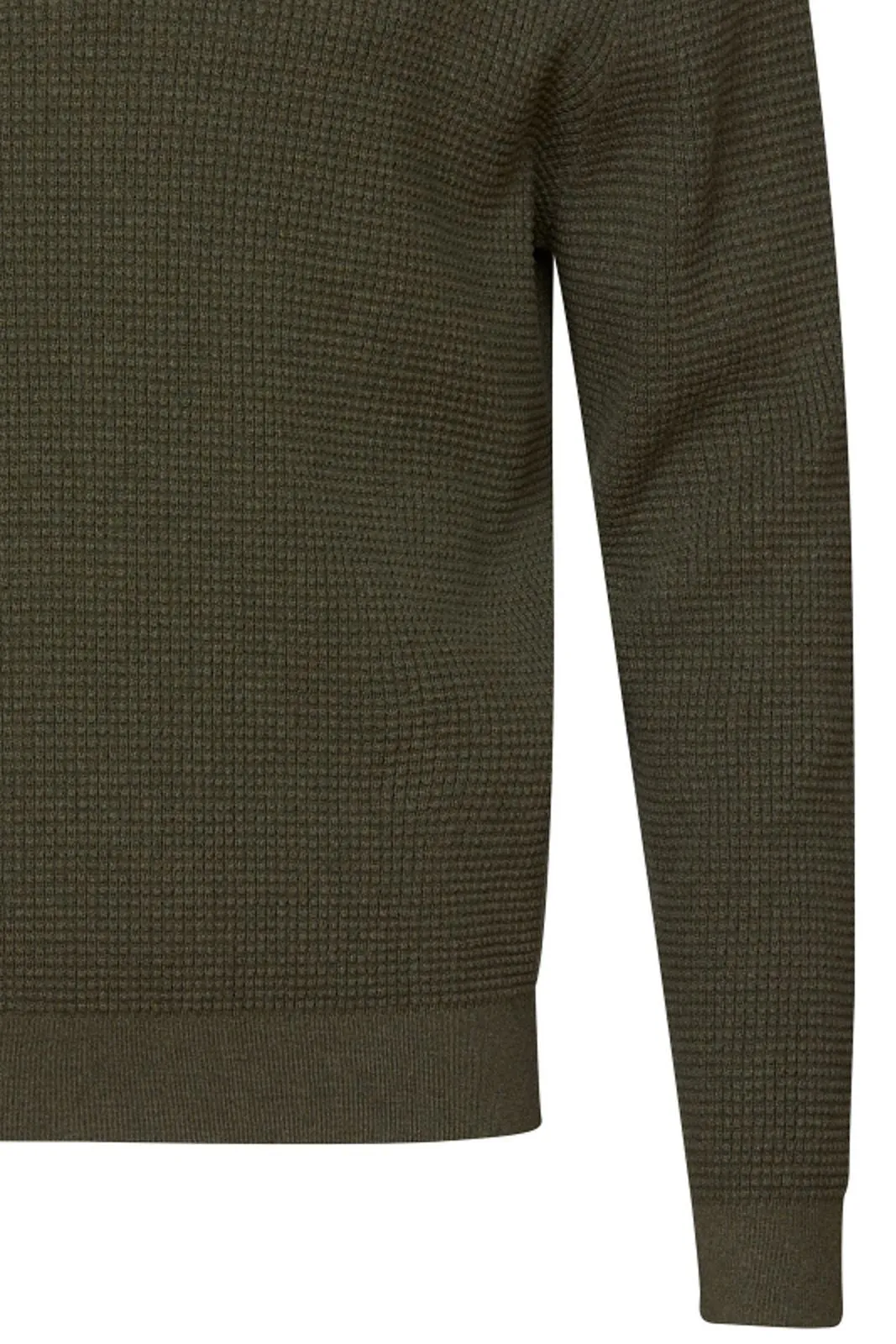 Cotton Waffle-Knit Quarter-Zip Mock Neck Sweater in Green by Viyella