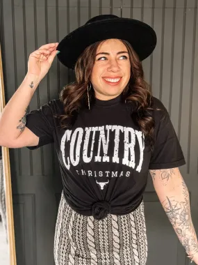 Country Christmas Varsity Graphic Tee, Black
