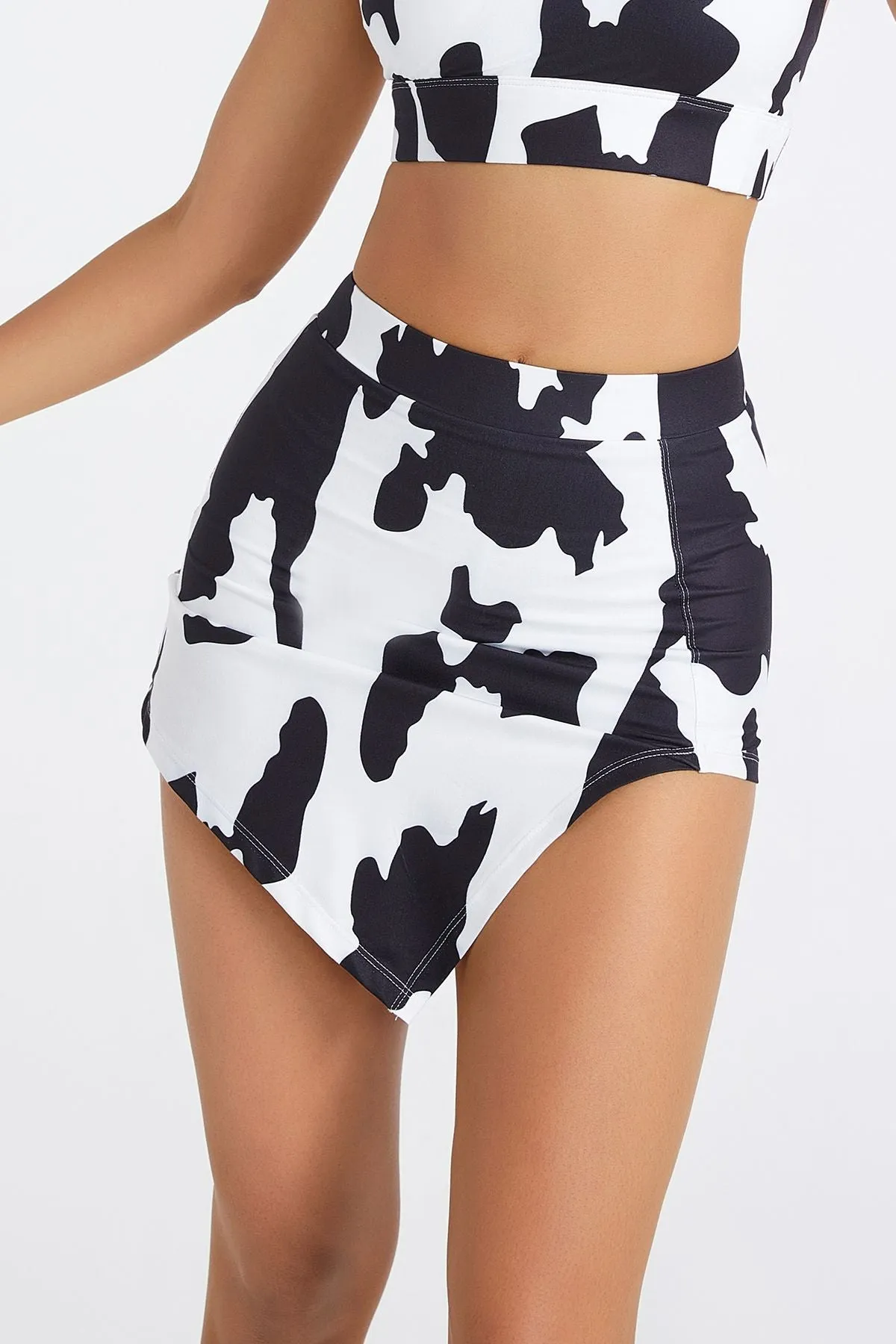 Cow Print Asymmetrical Mini Skirt