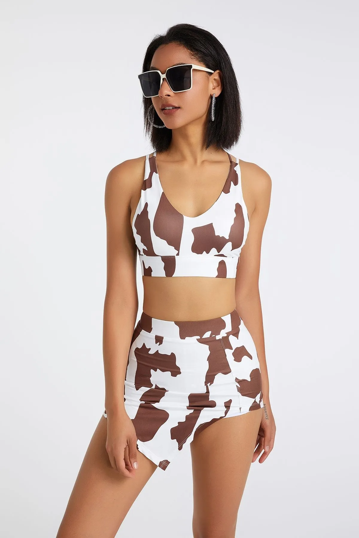 Cow Print Asymmetrical Mini Skirt