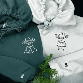 Cowboy and Sheriff Pig Couple Sweatshirts - Custom Embroidered Matching Couple Hoodies