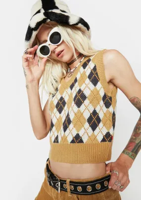 Cream Argyle V-Neck Sweater Vest