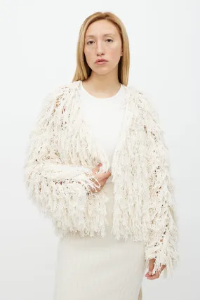 Cream Fringe Knit Jacket