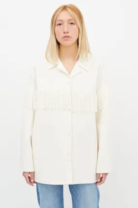 Cream Fringe Trim Wool Jacket