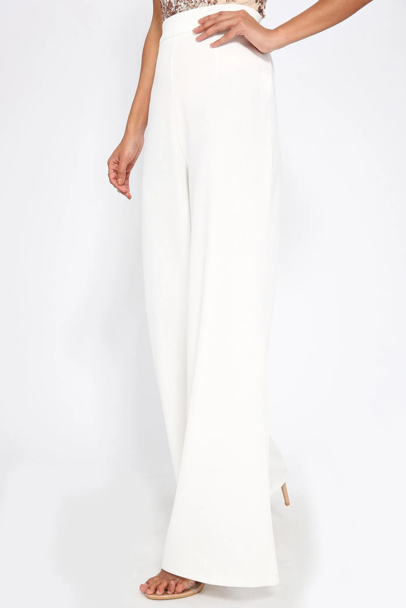 Cream High Waisted Palazzo Trouser
