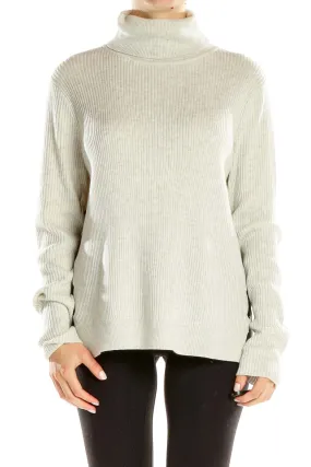 Cream Ribbed Turtleneck Sweater