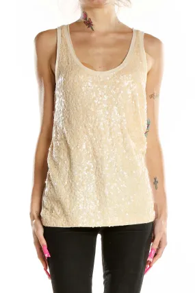Cream Sequined Tank Top