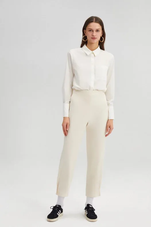 Crepe Trousers Ribbed Cuff