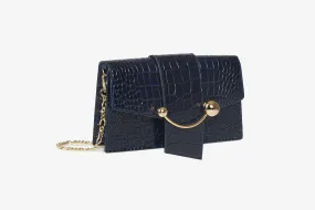 Crescent on a Chain - Croc-Embossed Leather Navy