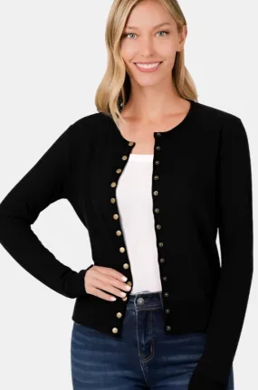 Crew Neck Snap button Soft Sweater Cardigan