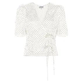 Crinkled Satin Wrap Blouse
