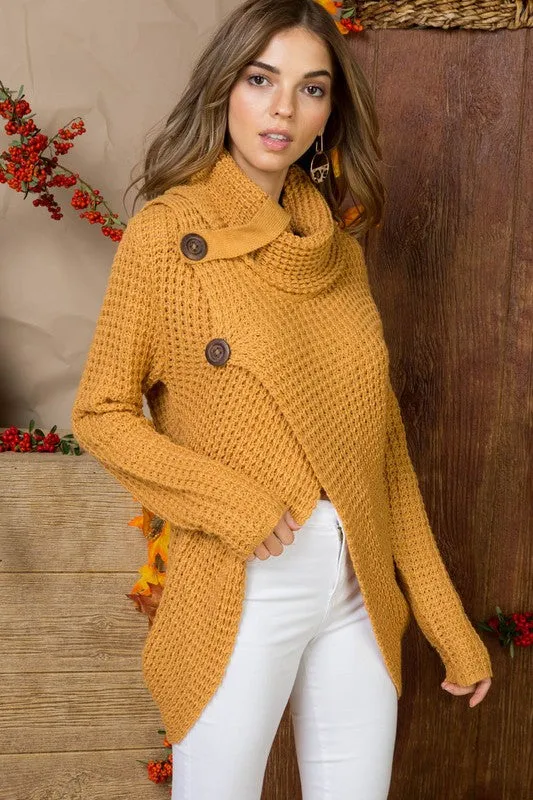 Crisp Fall Air Cowl Neck Sweater - Camel