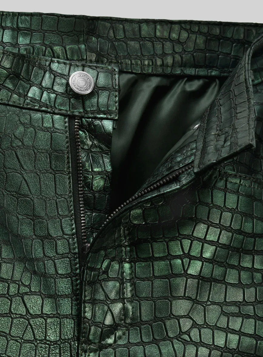 Croc Metallic Green Leather Pants