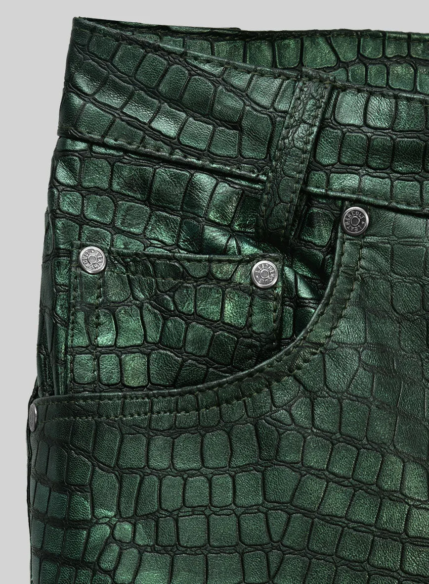 Croc Metallic Green Leather Pants