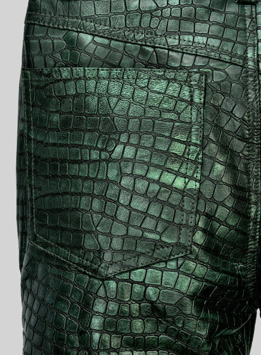 Croc Metallic Green Leather Pants