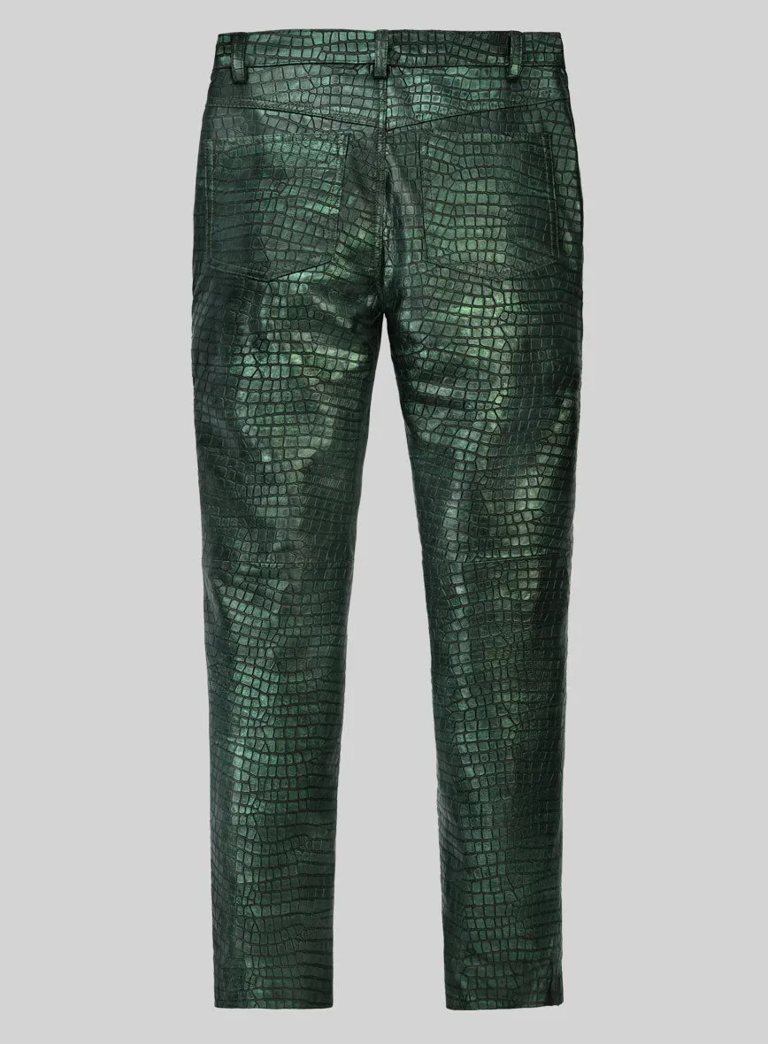 Croc Metallic Green Leather Pants