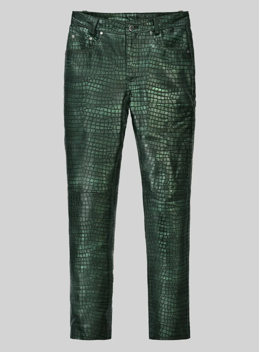 Croc Metallic Green Leather Pants