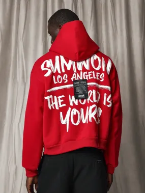 Crop Fit Overhead Hoodie With Slogan Graphic Print & Label