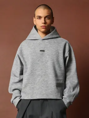 Crop Fit Overhead Raw Hem Hoodie With Silicon Badge