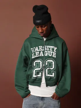 Crop Fit Zip-Up Distressed Graphic Print Hoodie