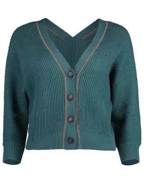 Cropped Button V-Neck Cardigan