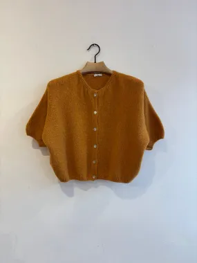 Cropped Sleeve Mohair Cardigan Mustard
