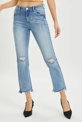 Cropped Straight Jeans RISEN High Rise Distressed Denim Pants