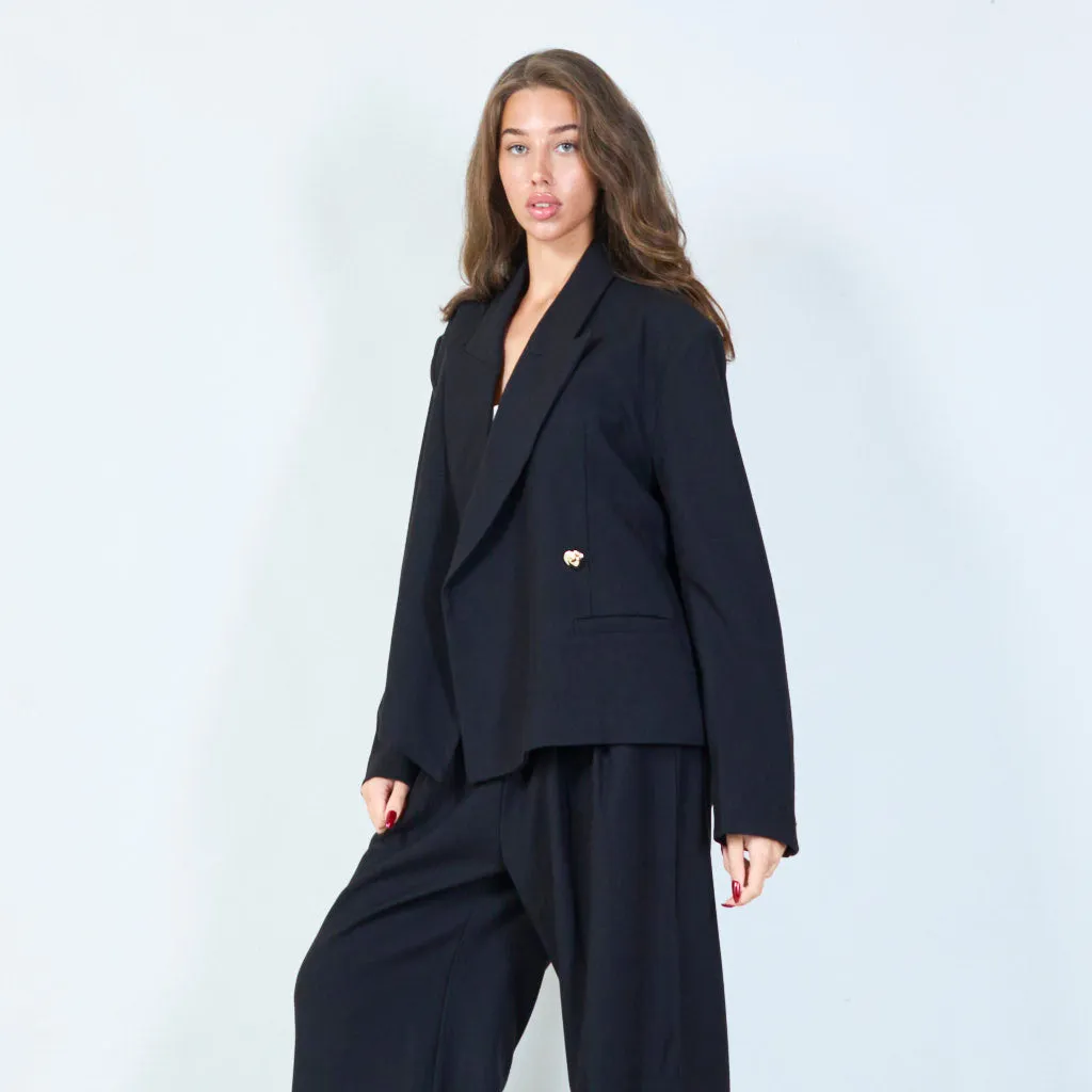 Cropped tailored blazer with gold button detail wholesale