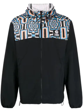 Cross-Print Panelled Hooded Windbreaker