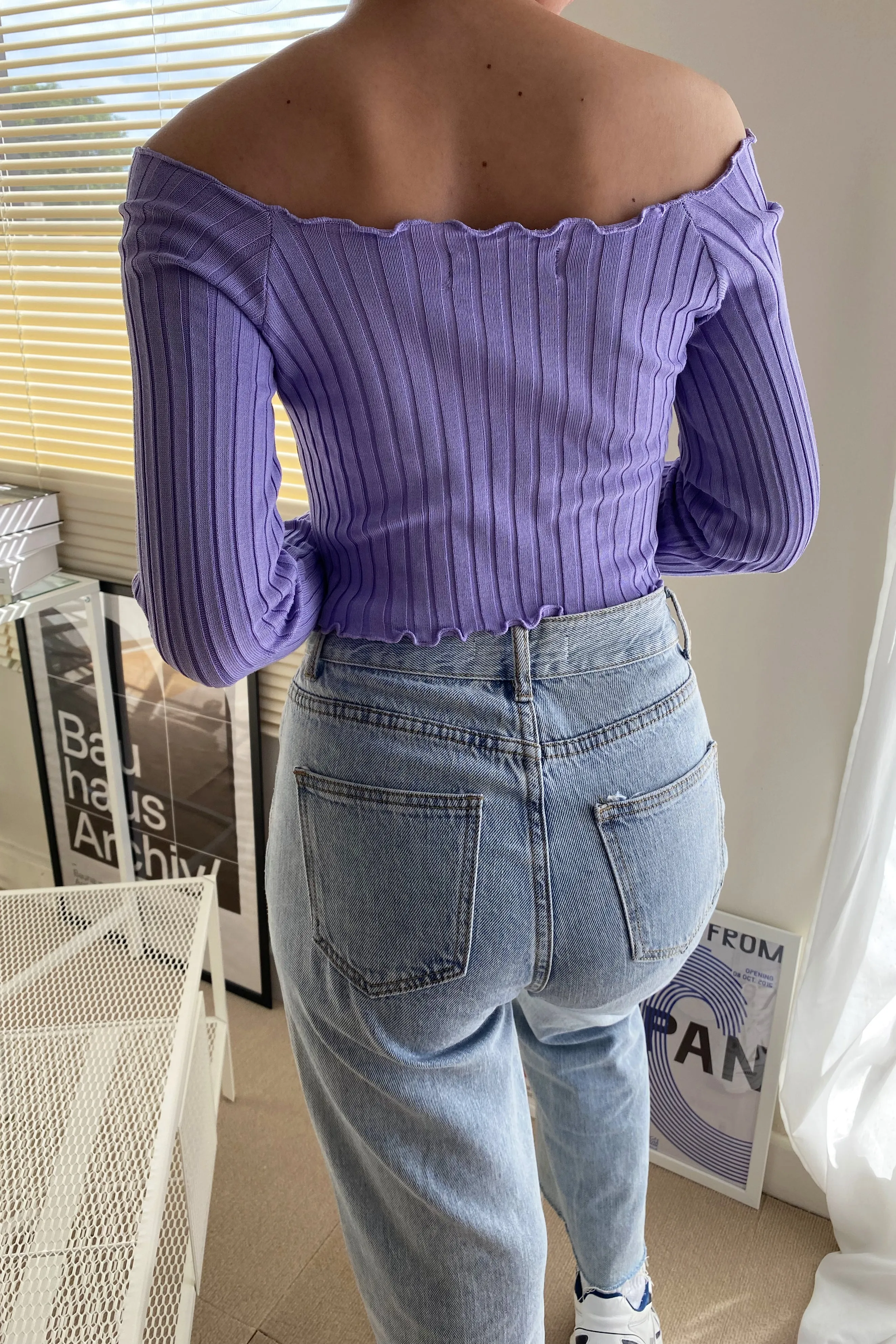 Crush On You Basic Ribbed Bardot Top -  Lilac