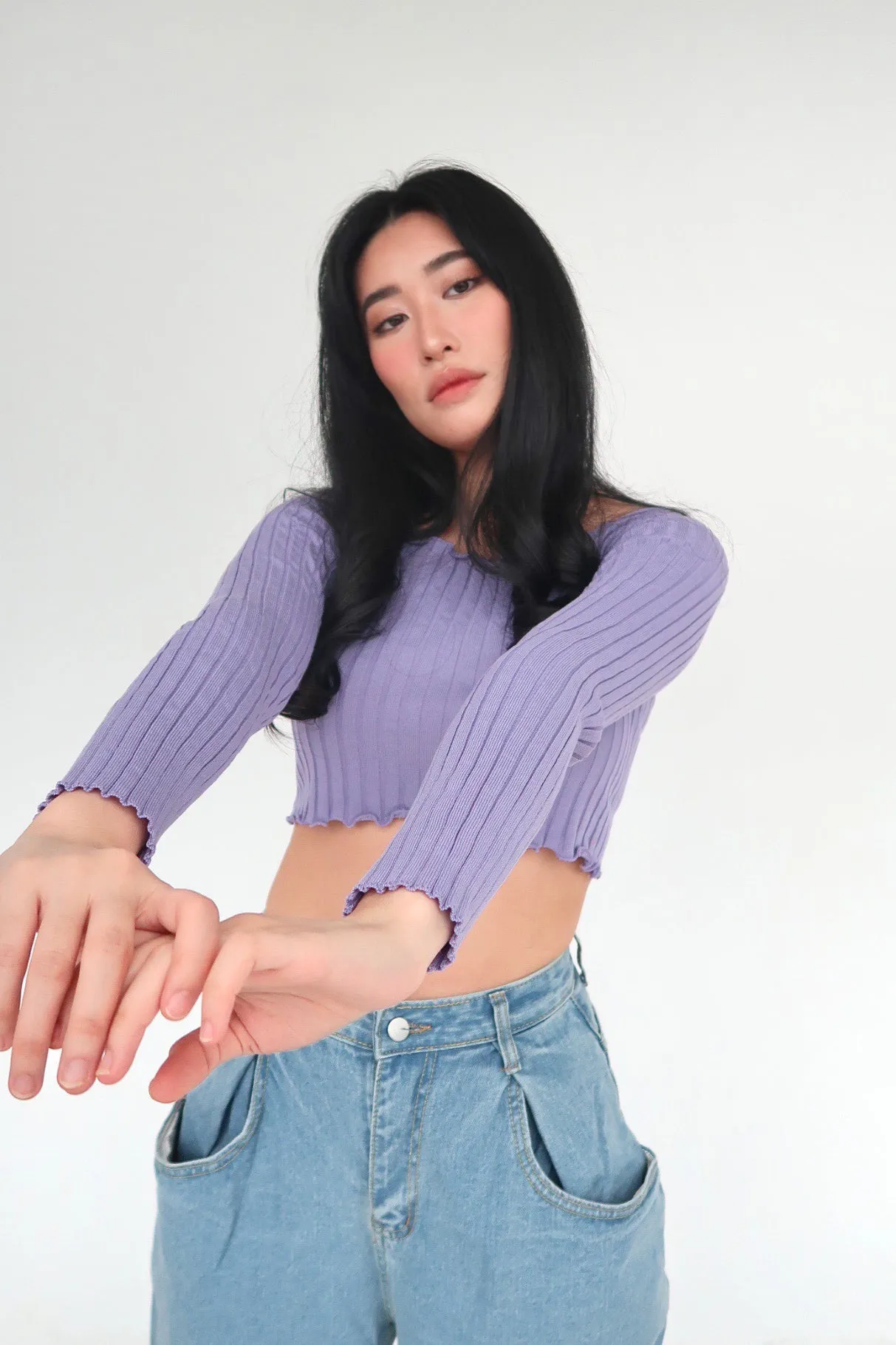 Crush On You Basic Ribbed Bardot Top -  Lilac