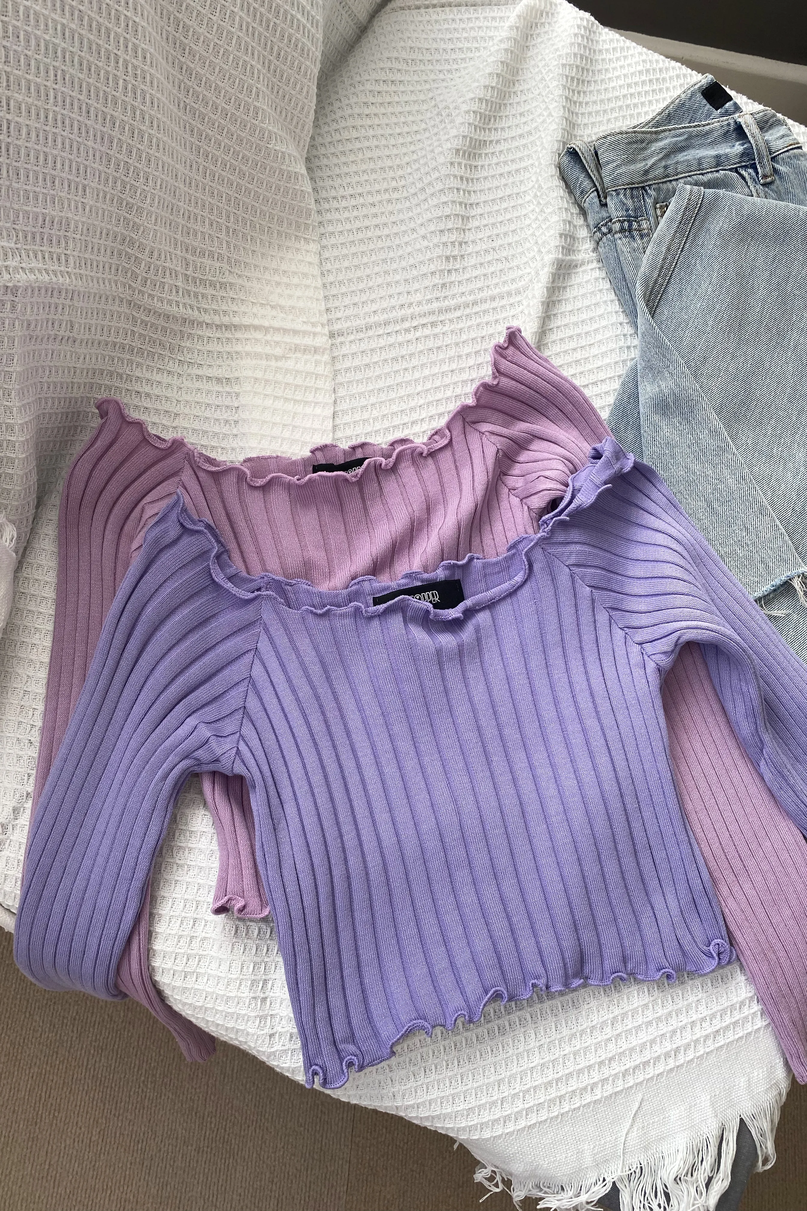 Crush On You Basic Ribbed Bardot Top -  Lilac