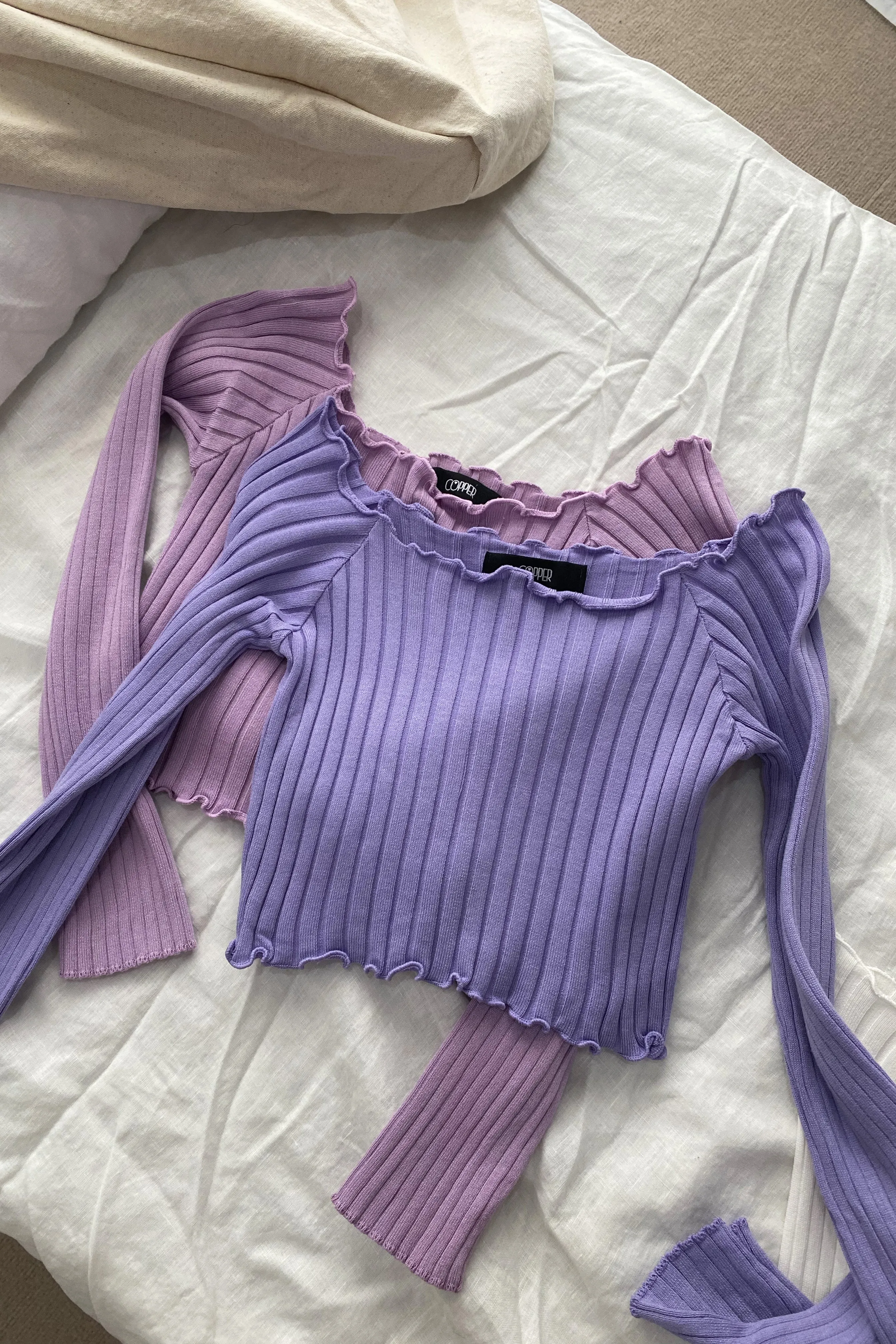 Crush On You Basic Ribbed Bardot Top -  Lilac
