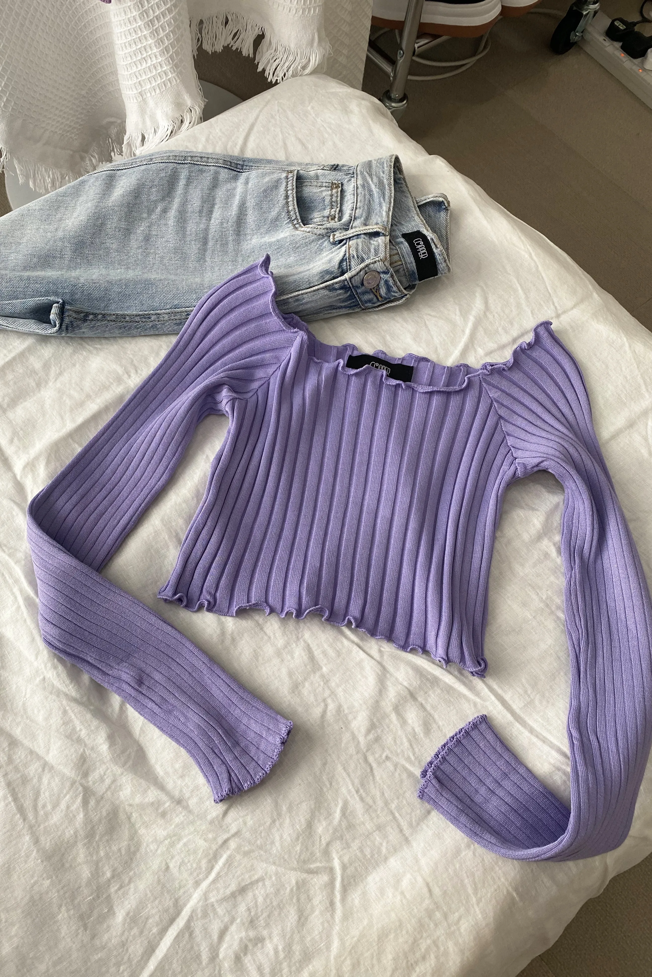 Crush On You Basic Ribbed Bardot Top -  Lilac