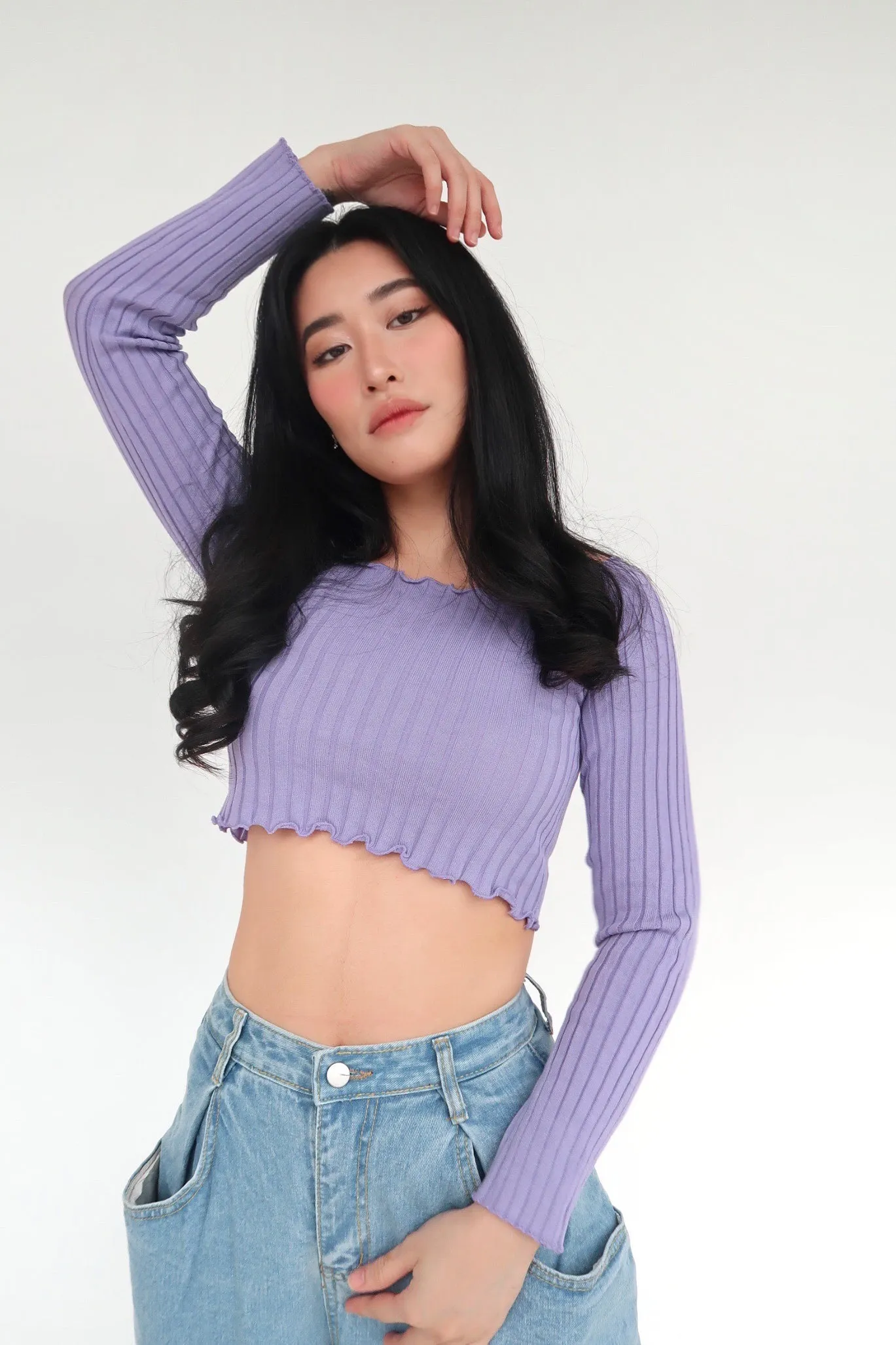 Crush On You Basic Ribbed Bardot Top -  Lilac