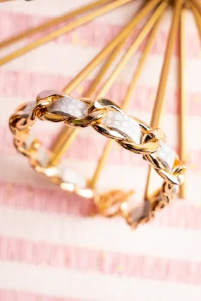 Crystal Avenue Corina Goldtone White Leather Toggle Bracelet