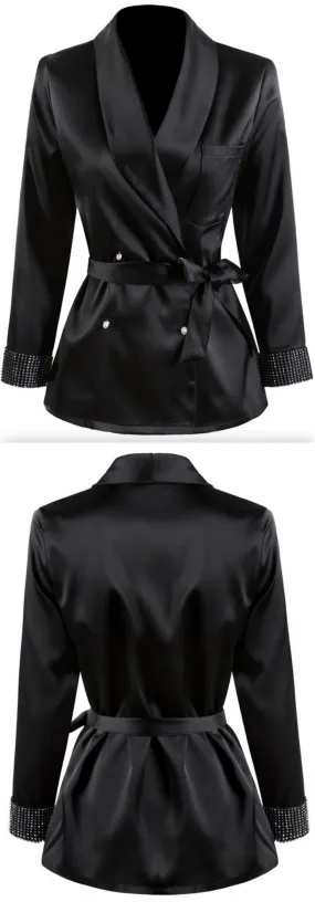 Crystal-Cuff Black Satin Jacket
