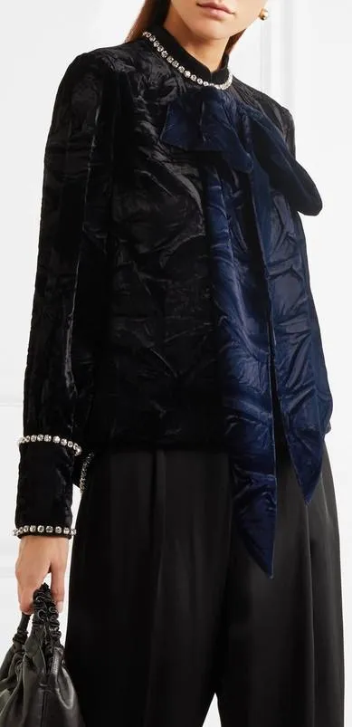 Crystal-Embellished Embossed Velvet Top