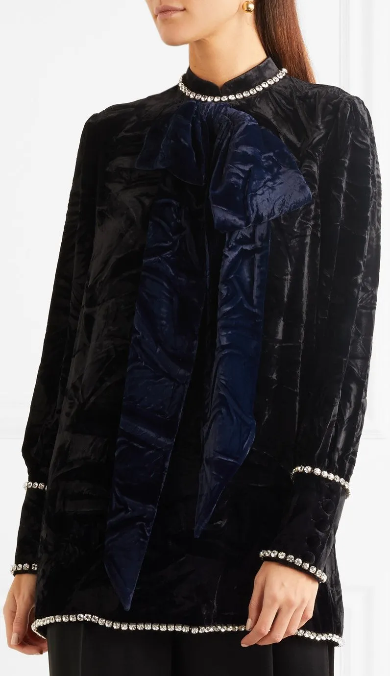 Crystal-Embellished Embossed Velvet Top