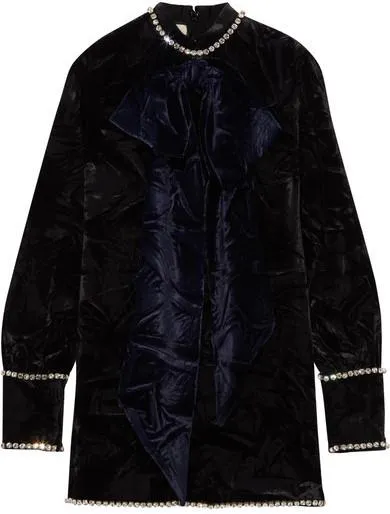 Crystal-Embellished Embossed Velvet Top