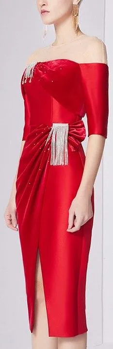 Crystal-Embellished Off-the-Shoulder Evening Dress