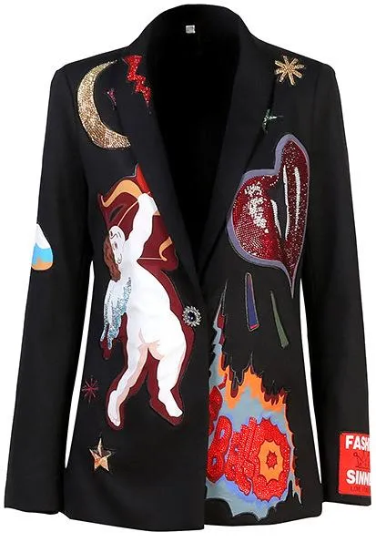 Crystal-Embellished Patchwork Blazer