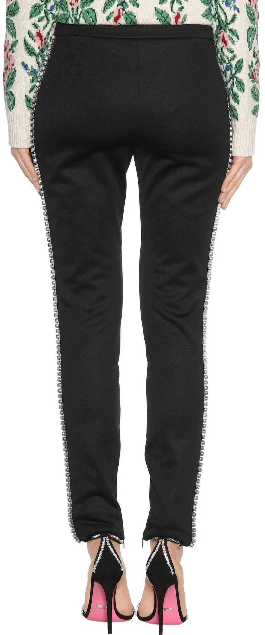 Crystal Embellished Stirrup Leggings, Black