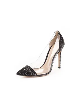 Crystal Plexi PVC Satin Pumps - Black